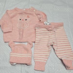 Pink Owl Baby Sweater Set